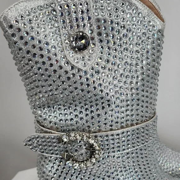 AZALEA WANG Federica Silver Crystal Shortie Western Cowgirl Boots 6-10 NWT - Picture 10 of 10